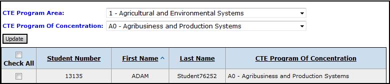 Student Number, First Name, Last Name The identifying information for each student in the selected course section.
