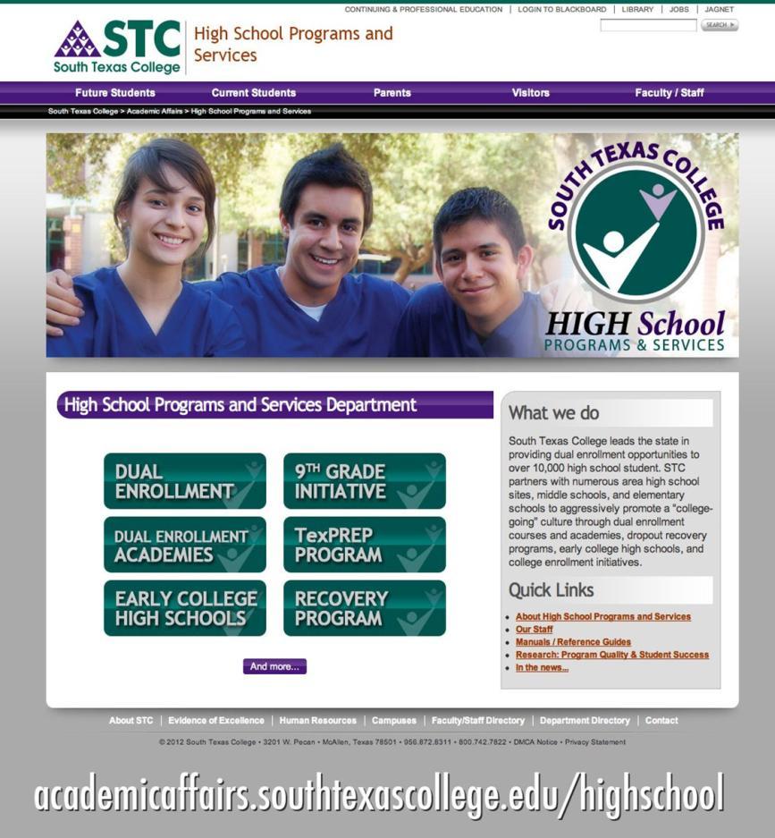 Update Webpage High School Programs and Services Webpage o