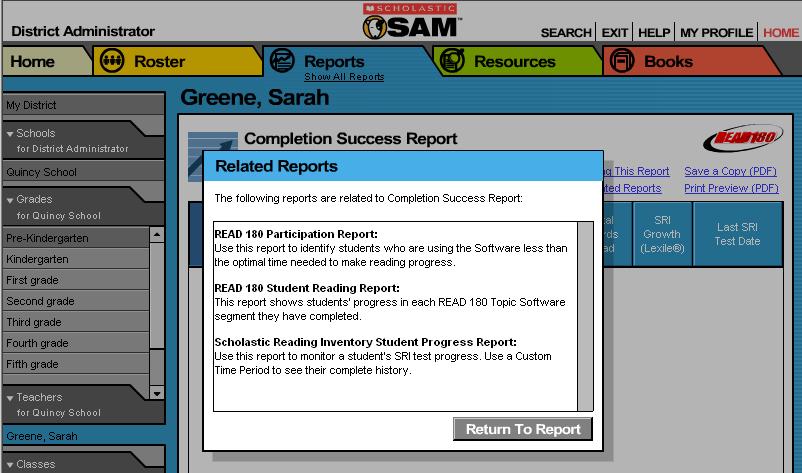 Viewing Reports When the report is selected and run, it appears in the Reports Index. Click the column headings to sort the results. The PDF of the report will reflect the sorts made.