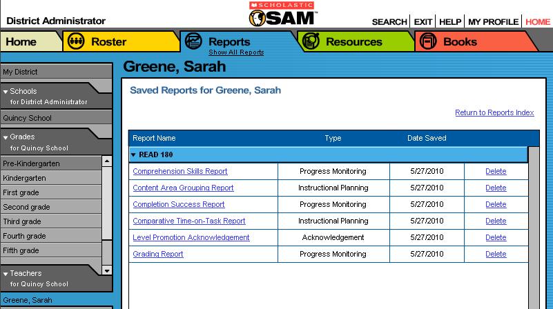 Saving a Report in SAM Reports may be saved in SAM and quickly accessed from the Reports Index using the View Saved Reports link.