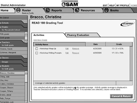 Enter an Assignment Score You can enter assignment or rbook scores into SAM for reporting purposes. Evaluate Recordings You can evaluate your students fluency using the Grading Tool in SAM.