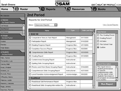 Use the Reports Index You can run reports for students, groups, and classes. Save and Print a Report You can save and print reports in SAM to share progress. Directions 1.