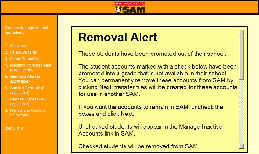 Technology and SAM Setup Updating SAM: Manage Student