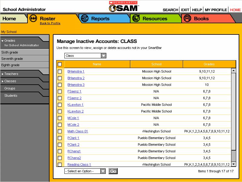 Technology and SAM Setup Updating SAM: Clear School Roster After using Clear School Roster, teachers from the school now appear in MIA. Teachers with N/A do not have an assigned school / class.