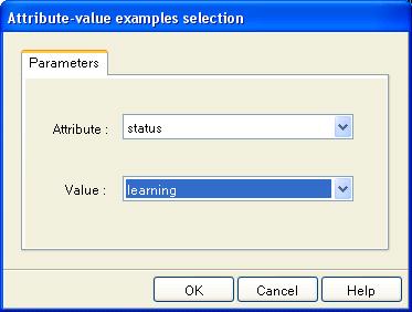 We insert the DISCRETE SELECT EXAMPLES component (INSTANCE SELECTION tab) into the diagram. We activate the PARAMETERS menu.