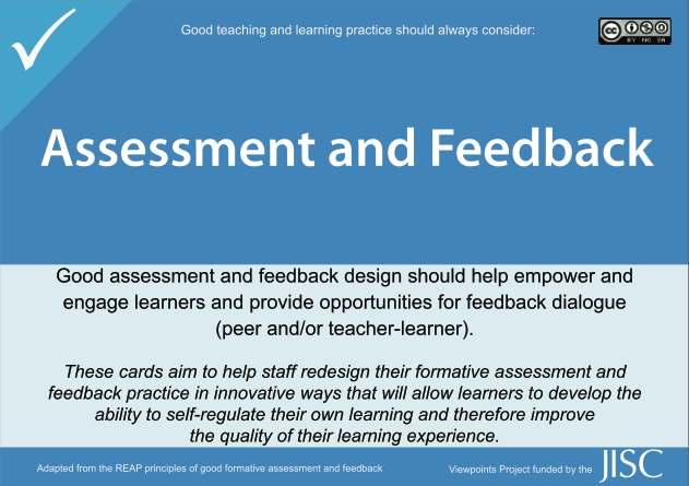 Image of Summary Assessment and Feedback Prompt Card As well as the nine conceptual cards, there is also one summary card: one side of this card states the big pedagogical idea behind the principles