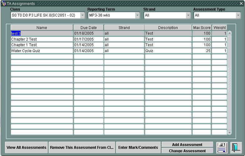 Changing Assignments From the gradebook spreadsheet click View/Change Assessment at the bottom of the screen.