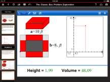 Figure 11: TI -Nspire CAS Box Problem Students will advance through this exploration by selecting the slides on the left side of the screen.
