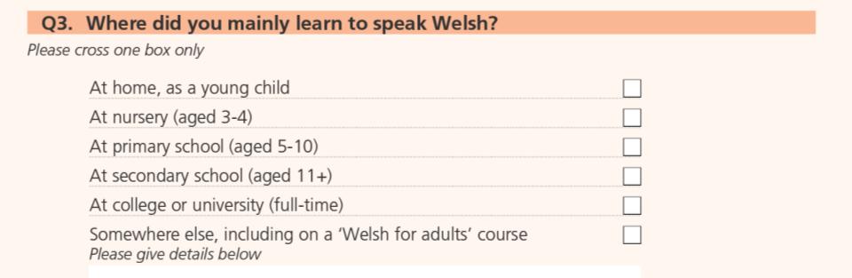 11 Where did Welsh speakers learn to speak Welsh? 11.1 Adults and young people were asked the following question about where they had learnt to speak Welsh.