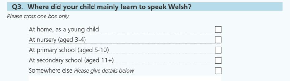 2 45 per cent of Welsh speakers had learnt to speak Welsh at home, 12 per cent at nursery, 24 per cent at primary school and 14 per cent at secondary school.