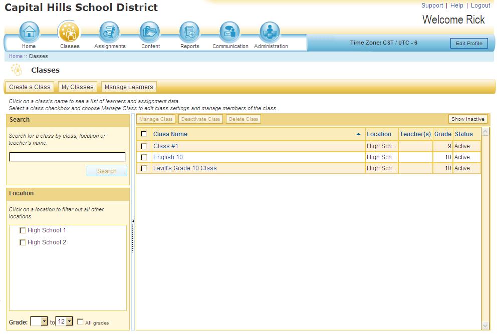 2.5 Account Administrator View If you are an administrator, accessing the Classes mini-app will redirect you to the Classes landing page for administrators.