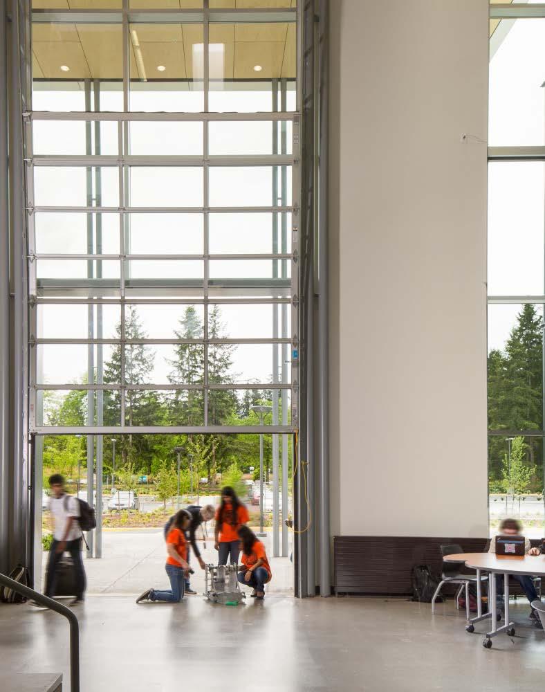 Learning Environment: Each of the Studio Commons connect directly to an exterior fabrication plaza located at the front of the school.