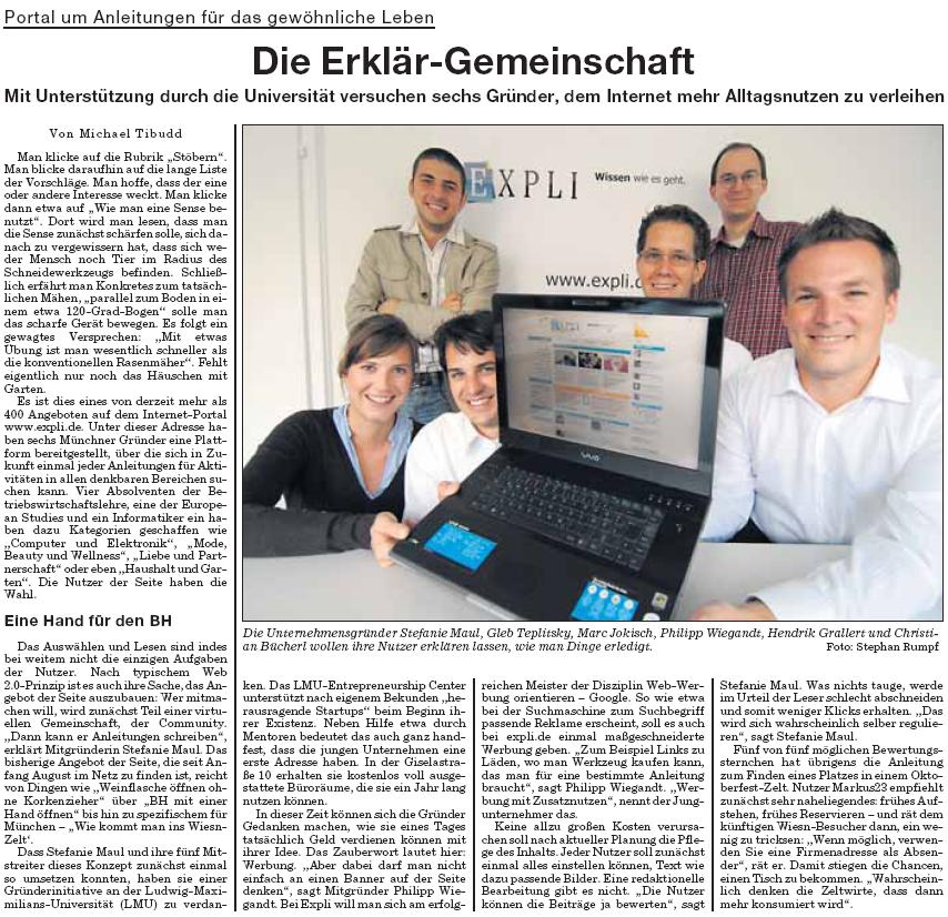 SÜDDEUTSCHE ZEITUNG ABOUT THE LMU EC AND ITS START-UP-TEAM EXPLI One of the most respected German