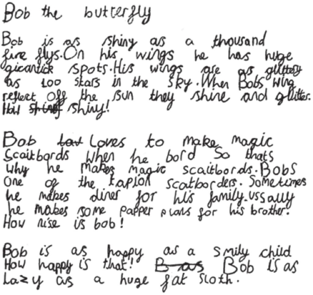 Piece C: Description As part of their science work on insects, the class looked at the features of descriptive writing before jointly writing a character description of an insect, detailing its