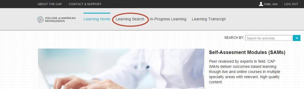 Search for an Activity in the Learning Site 1.