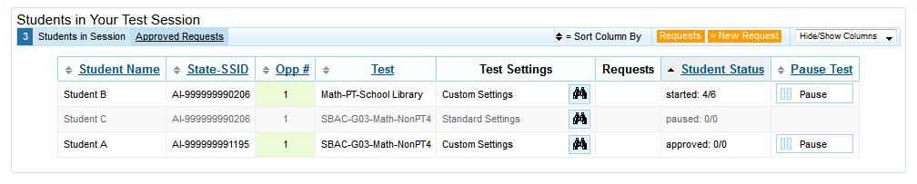 The student s required test settings are incorrect. Figure 16. Deny student entry to test session To deny a student entry in to the test session: 1.