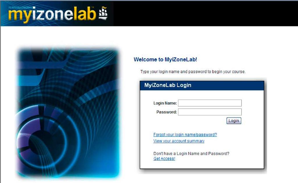 LOGGING INTO MYI YIZONE ONELAB You can log in to MyiZoneLab anytime after you register. Use the Login Name and Password you created during registration. Go to http://www.myizonelab.