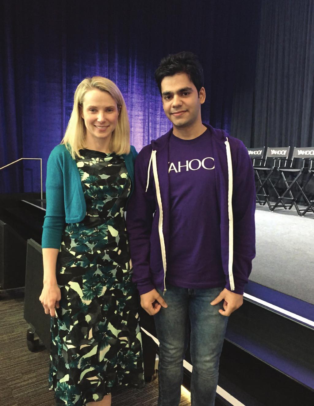 IntraNet January 2016 Volume 7 Annual News letter of the Model Institute of Engineering & Technology MIET Saajan Sridhar a 2014 CSE passout from MIET posing with Marissa Mayer CEO of Yahoo, USA