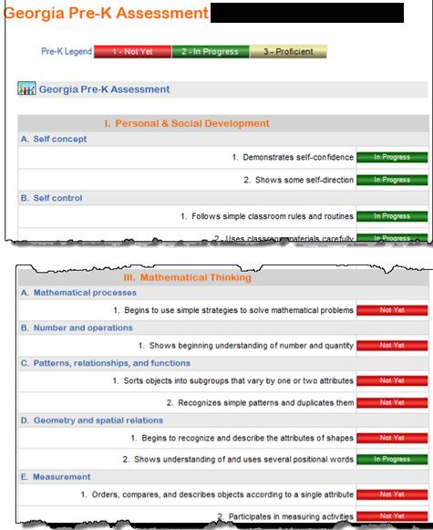 SLDS Parent Portal Guide 19 Georgia Pre-K Assessment As displayed on the Student Performance Dashboard: