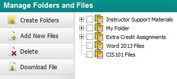 From there you can create folders to organize files, add new files, delete unwanted files, and download files.