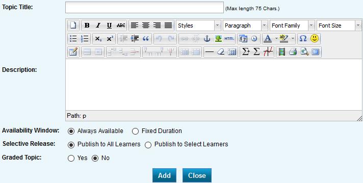 Add a Topic To add a topic within a category, click on the Topic Category Name and then click Add New Topic.