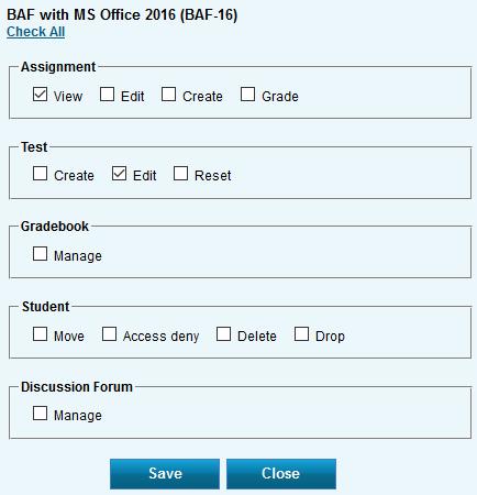 Here, click in the checkboxes for the permissions you want your new co-instructor to have. Click Save when you are finished. That s it!