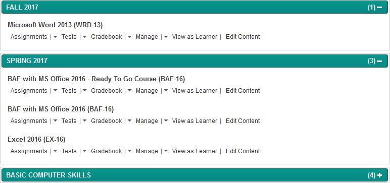 Courses & Skills Evals From the Course & Skills Evals section (in the left navigation pane), you can view your existing courses, create a new course/section, create shared courses, and manage your