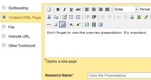 If you do not want the Learning Objectives to appear for learners, for example, click the red X to delete this item.