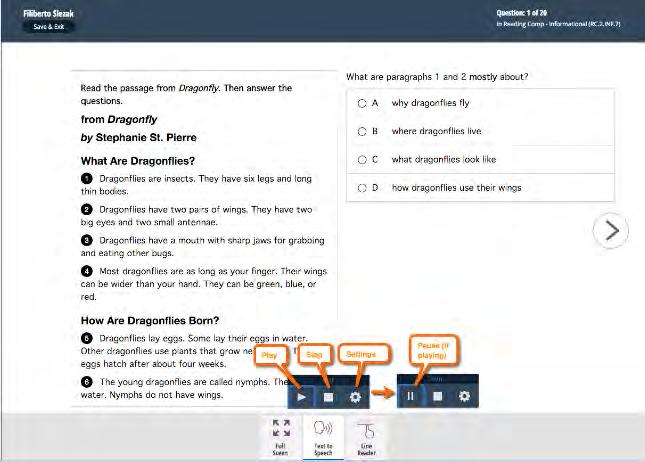 To use Text-to-Speech District Org Admin School Org Admin Test Admin Student 1. To listen to a voice read the text on the page, click the Text to Speech button.