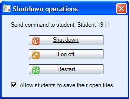 Checking the Allow students to save their open files option will let the students save open files before the selected shutdown command is performed.