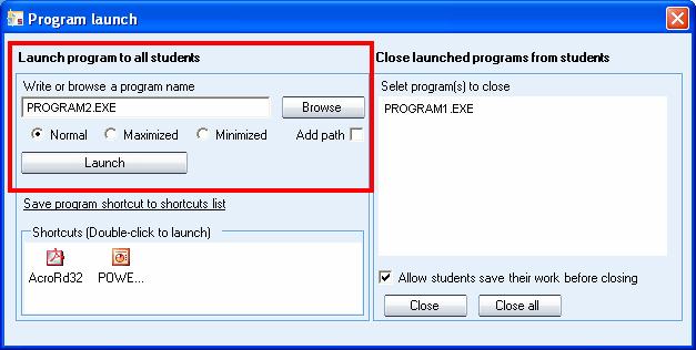 LOCKING OPTIONS Lock PC Students screens are blacked out and students are unable to use neither their keyboard nor mouse. You can then launch files or applications on top of the blank screen.
