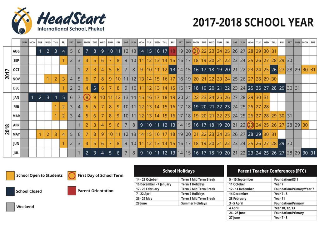 School Calendar At HeadStart we follow the traditional UK school calendar starting in September and