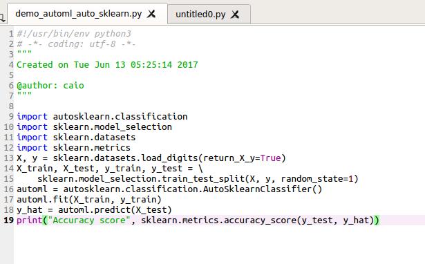 Testing Auto Sklearn Open Spyder and test the code below: