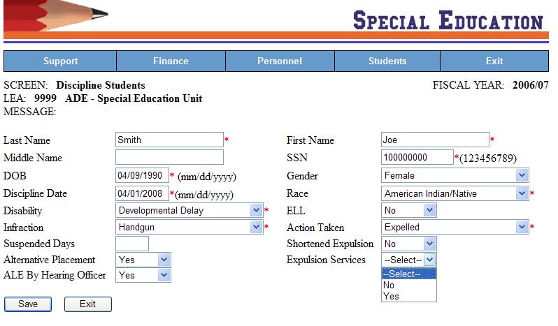 4. Click on the notepad icon to edit all students expelled. 5. Under Expulsion Services report whether the student received services during the time the student was expelled.