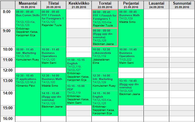 Example of Timetable: Year 1