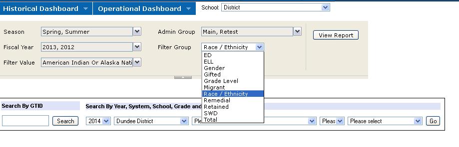 SLDS District/School Dashboard User Guide 13 Filter Group: Users can select a specific