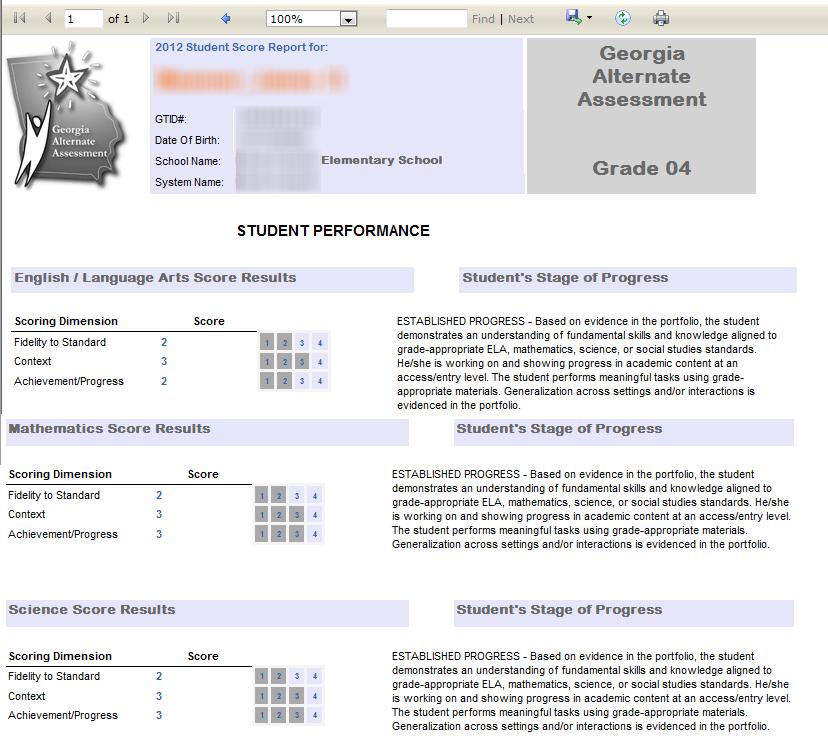 GAA As displayed on the Student Profile Page: SLDS