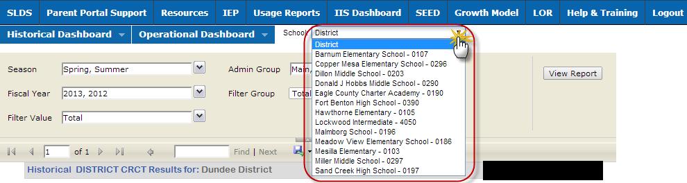 School Selection Dropdown List SLDS District/School Dashboard User Guide 7