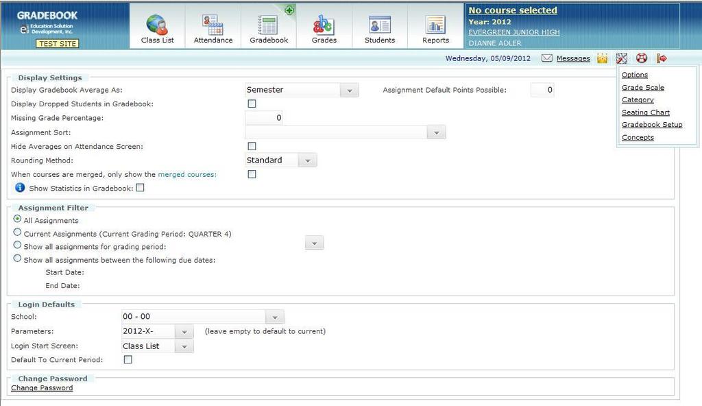 Customizing your Gradebook: OPTIONS Teachers have the option to customize certain features of their Gradebook.