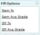 Click on the fill bucket and it will auto fill the grades. Secondary :Click GP Avg.