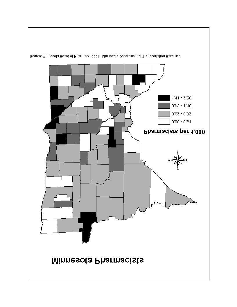 Map 1: Population to Pharmacist Ratio, Minnesota,