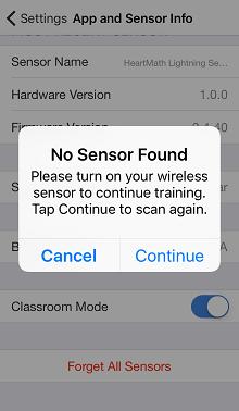 No Sensor Found. ios users can run with a wired sensor at any time.