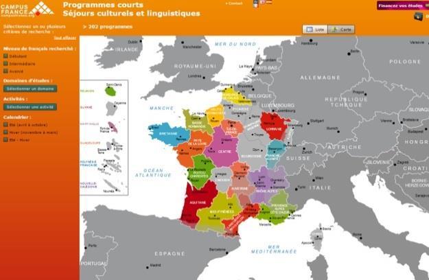 France s regions searchable by field of study and level of French proficiency www.coursdete.campusfrance.