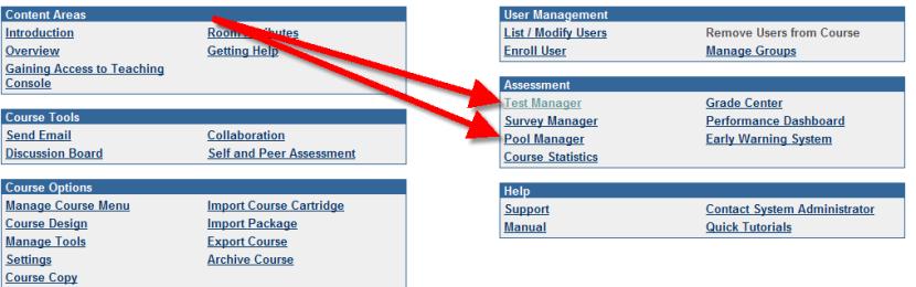 Tests can be added to any Content area Create Tests in Test Manager or Pool Manager