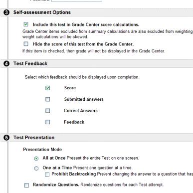scope of feedback Display the test all on one page or question by question?