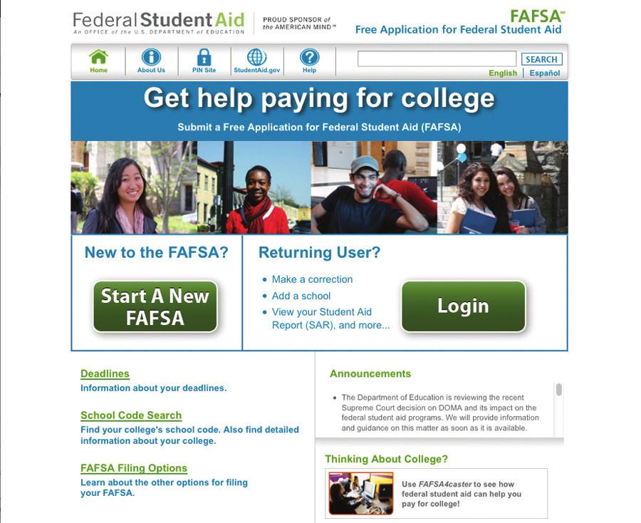 Applying for aid The first step in applying for federal financial aid is to complete the Free Application for Federal Student Aid (FAFSA).