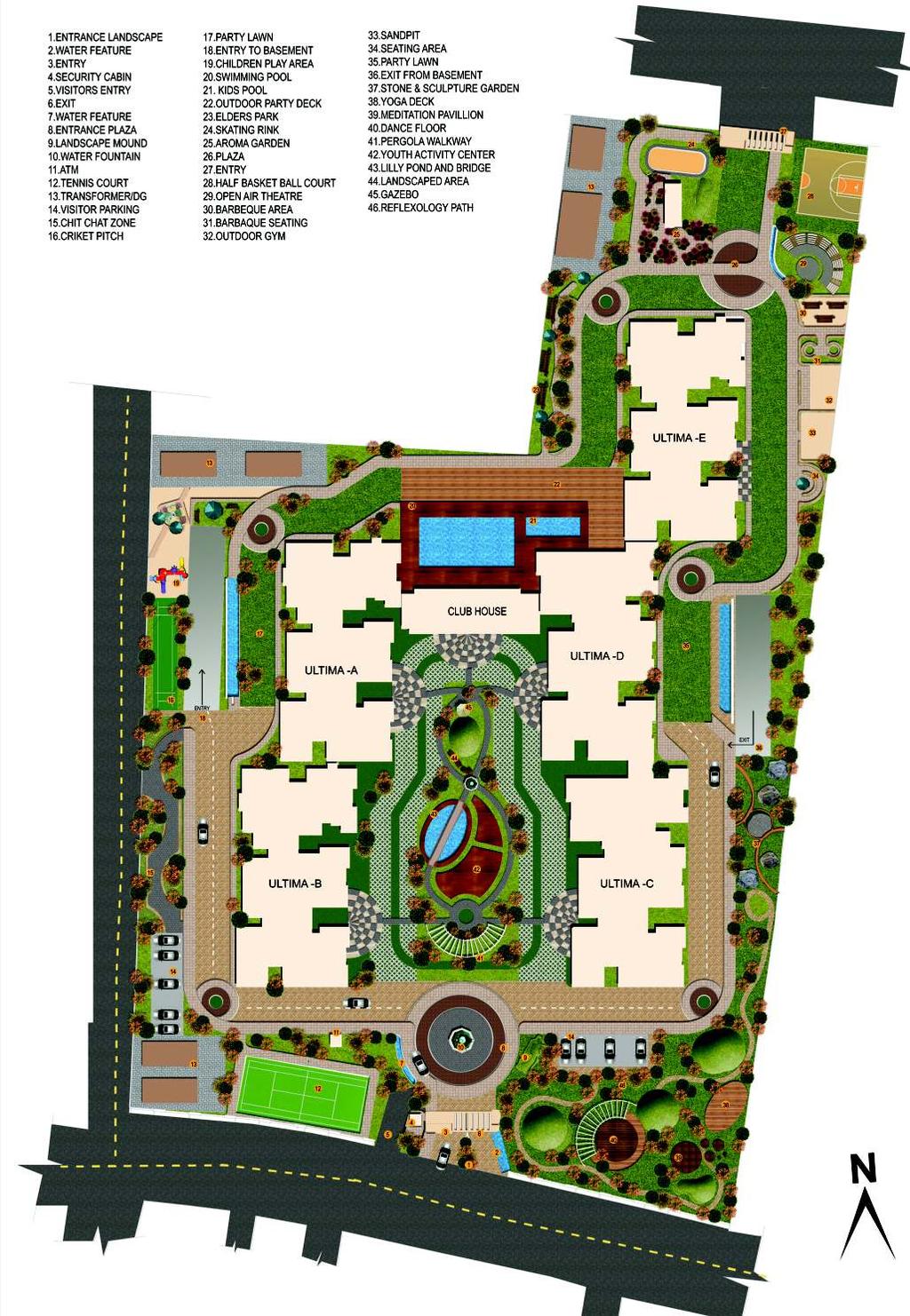 MASTER PLAN 1. ENTRANCE LANDSCAPE 2. WATER FEATURE 3. ENTRY 4. SECURITY CABIN 5. VISITORS ENTRY 6. EXIT 7. WATER FEATURE 8. ENTRANCE PALZA 9. LANDSCAPE MOUND 10. WATER FOUNTAIN 11. ATM 12.