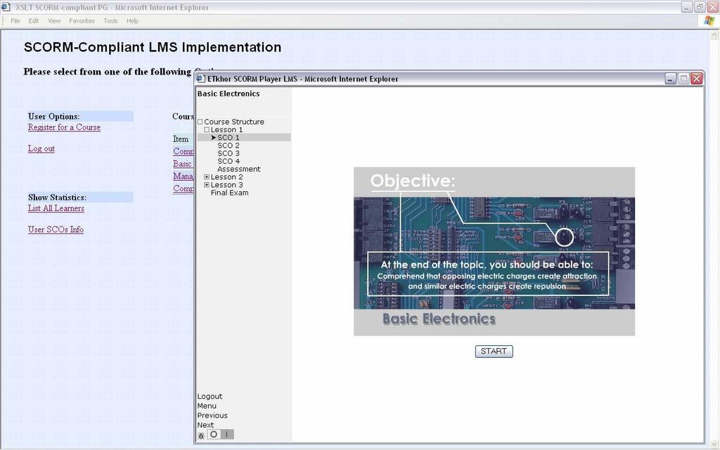 START button. The LMS will launch the media selection screen in SCORM player as shown in Figure 7.