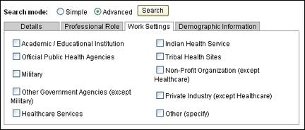Select the tab you wish to work from, and enter your search criteria.