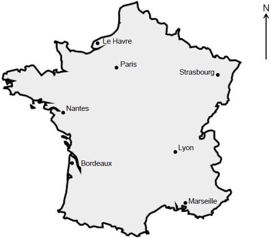 ...... Answer... (Total 4 marks) Q4. Here is a map of France.